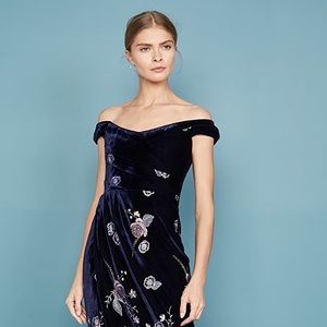 Marchesa Off Shoulder Velvet Embroidered gown 10US